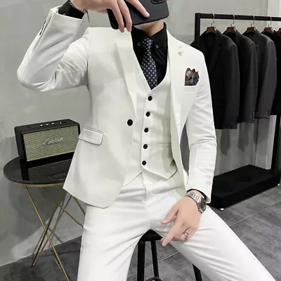 3PCS Suit Men's Dress Blazer Jacket Vest Pants One Button Wedding Tuxedos Formal • $110.22