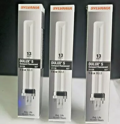 3x Sylvania Dulux S  13W 2700K 21136 CF13DS/827 2-PIN Compact Fluorescent Bulb • $17.95