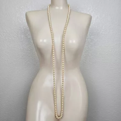 Vintage Cream Faux Pearl Glass Hand Knotted Opera Flapper 53  Long Necklace • $23.95