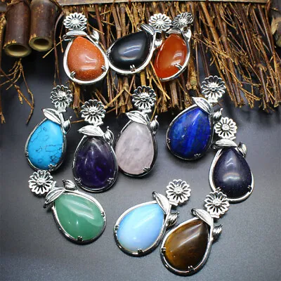 1pc Mini Sunflower Water Drop Pendant Oval Bead Crystal Chakra Gemstone Healing • $2.99