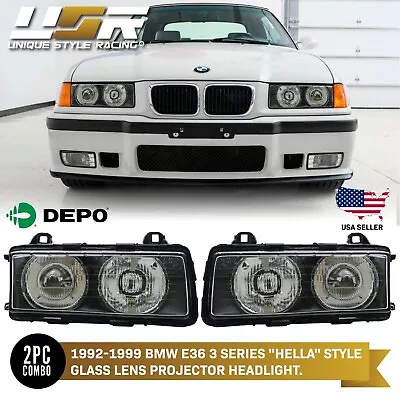 Euro GLASS Hella Style Ellipsoid Projector Headlight By DEPO For E36 3 Series • $264.95