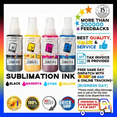 $44.95 • Buy 4x Dye Sublimation Heat Transfer Ink For Inkjet Printer Refill CISS 100ml