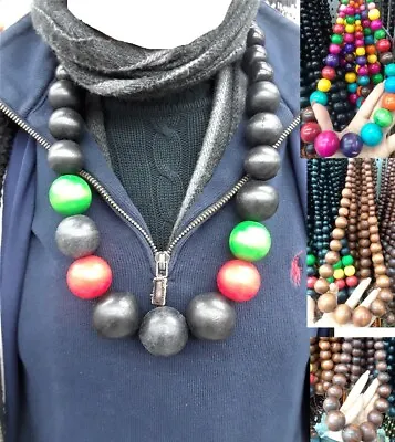 Chunky Round Bead Ball Hip Hop Wood Wooden African Rasta Long Strand Necklace • $18.99