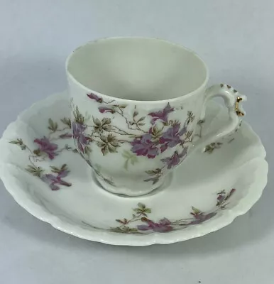 Habsburg China Austria MZ Mark Demitasse Cup & Saucer Purple Orchids • $14