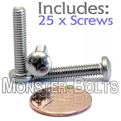 #8-32 X 7/8  - Qty 25 - Phillips Pan Head Machine Screws - 18-8 Stainless Steel • $8.04