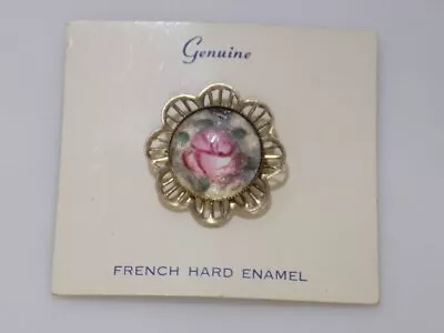 J720-vintage New On Card Pin~french Hard Enamel~pink Rose~1  Pin • $6.75