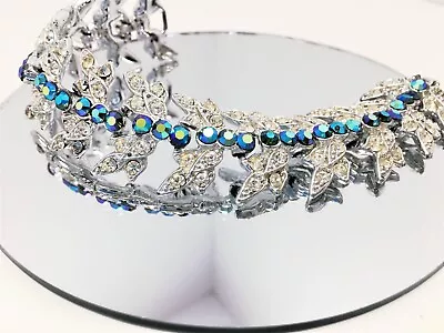 Sarah Coventry Peacock AB Rhinestone Bracelet 1950s Crystal Cocktail Bangle • $35