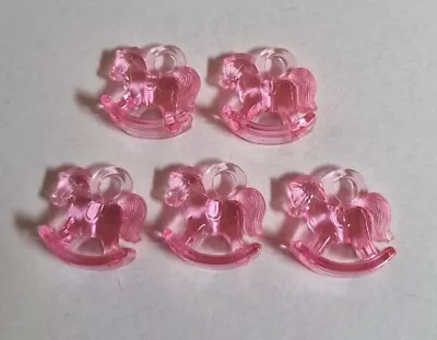 5 X Pink Acrylic Rocking Horse Charms Baby Shower Card Making • £1.99