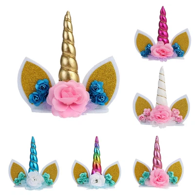 $11.81 • Buy 3D Unicorn Horn Cake Topper Birthday Party Cake Decoration Wedding Favors Flags