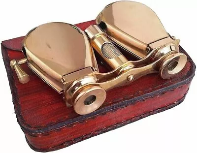 Vintage Brass Folding Binocular Glasses Spyglass With Leather Case Gift Nautical • $54.56