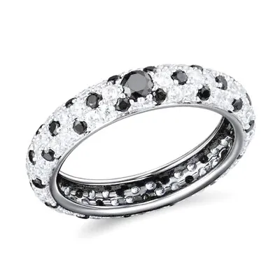 Sterling Silver Pave Black Spinel & Cubic Zirconia Ring / Stackable Ring • £14.99