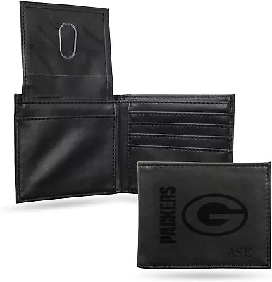 Green Bay Packers Laser Engraved Black Leather Billfold Wallet  - Free Shipping • $12.99