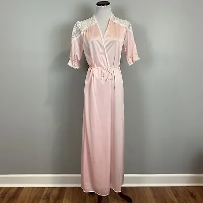 Paramount Vintage Nylon Peignoir Dressing Gown Pink Lace Women's Size M / L • $22.49