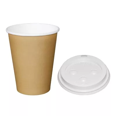 Biodegradable Double Wall Kraft Disposable Coffee Takeaway Cups With Lid 8oz ECO • £1.98