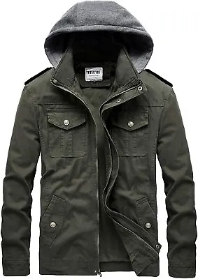 RongYue Men's Military Jacket With Removable Hood Spring Canvas Casual Lightweig • $94.90