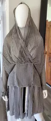 VTG 80's Mark Eisen 100% Sheer Silk Navy And Cream Pinstripe 2pc Culotte Set • $62