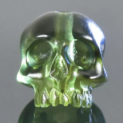 Moldavite Handmade Carved Sculpted Human Skull Earrings Authentic 925 Silver • $325