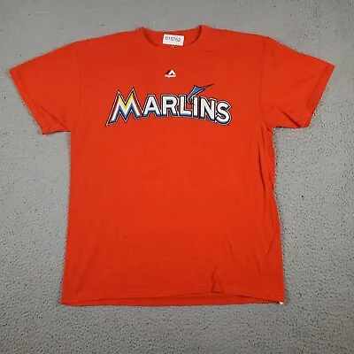 Majestic Miami Marlins T Shirt Mens Medium Orange Baseball MLB Stanton • $12.70