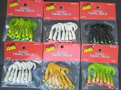 Arkie Rigged Twirl Tails Grub 1/16 1/8 Oz Crappie Jigs Lot 6-Pack Assortment 42  • $11.99