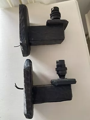 Pair Traditional Cottage Rustic Wooden Wall Lights Wood Candle Effect Vintage • £20