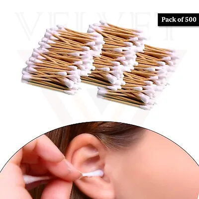 500Pcs Ear Bude Cotton Buds For Ear Cleaning Buds Wooden Swabs Makeup Clean • £7.59