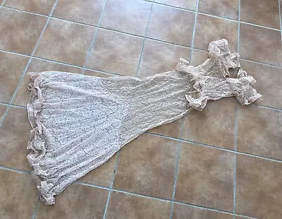 Pink Lace Dress Vintage 1930s Ruffles Maxi Womens XS Clothing • $100