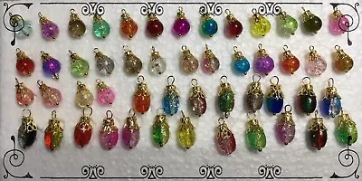 Handcrafted Miniature Crackle Glass Gold Christmas Tree Ornaments 8mm 10mm Oval • $27.99