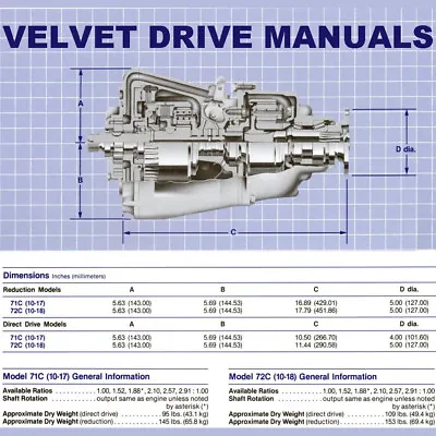 VELVET DRIVE 70c-72c BOAT & MARINE TRANSMISSION Service Overhaul Parts MANUALS • $19.95