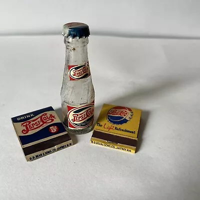 Extremely RARE 1940's Glass & Tin Vintage Mini Miniature 3  AD Pepsi Cola Bottle • $85