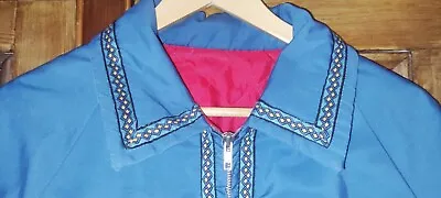 Vintage 1970s Anorak Jacket Turquoise Mod Coat Embroidered Nordic Trim • £39.95