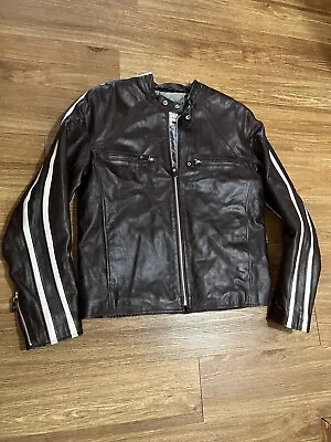MOTO Wilson Leather M JULIAN Motorcycle Jacket Large Cafe Racer STRIPED Brown • $50