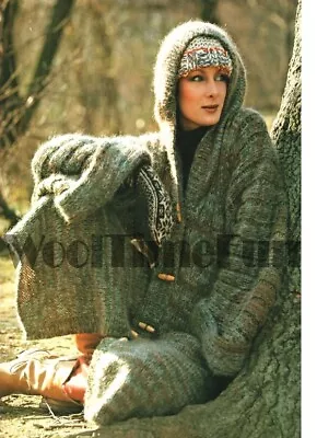 £1.80 • Buy Knitting Pattern  Women's 1970s Oversized Duffle Coat/Cardigan With Hood.
