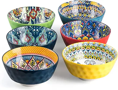 Ceramic Cereal Soup Bowls Set Of 6-25 Oz Deep Colorful Porcelain Serving Bowls  • $102.26