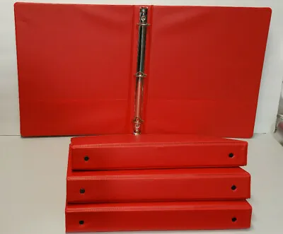 LOT OF 4 Red 1  3-Ring Binders 11.5 X 10  Two Pockets Metal O-Rings Vinyl Covers • $8.99