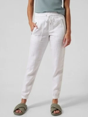 $44.99 • Buy New Athleta White Vacation Resort Cabo  Linen Jogger Pants 8 Tall #530642