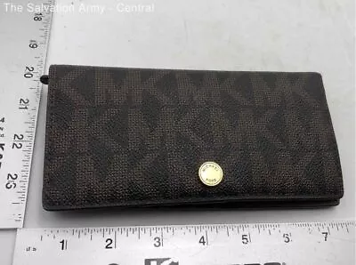 Michael Kors Women Brown Signature Print Credit Card Pockets Wristlet Wallet • $15.50