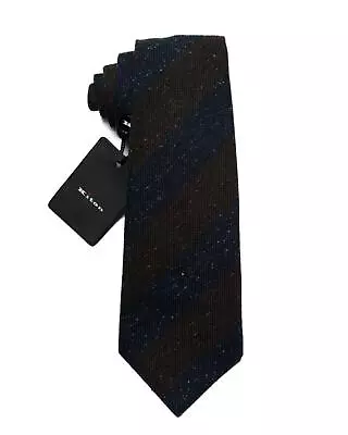 Kiton Napoli $300 NWT Blue Brown Melange Striped Wool Silk Classic Neck Tie 3.5” • $107.96