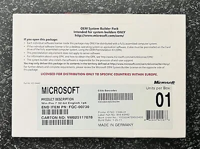£59.99 • Buy Microsoft Windows Professional 7  32-Bit English System Builder Pack