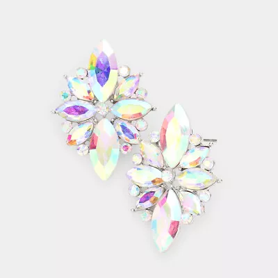 Crystal Stud Earrings Marquise Floral 1.25 L Post Evening Event Jewelry SIL AB • $12.99