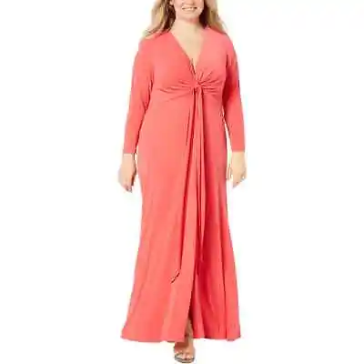 $100 • Buy CALVIN KLEIN Ruched Front Knot Evening Formal Dress In Salmon Size US 18 AUS 22