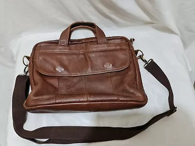Brown Leather Messenger Laptop Man Bag  Twin Handles & Removable  Shoulder Strap • £21.99