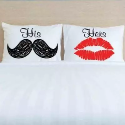 Moustache Lips Pillow Case Set - His Hers Pillow Cases • $24.95