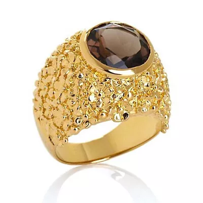 HSN Bellezza Trofeo Smoky Quartz Gemstone Bronze Flower-Shank Ring Size 6 • $62.99