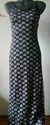 $19.95 • Buy LOVE LOVE Silver Shiny Metallic Hearts Long Adjustable Strap Dress Party Black S