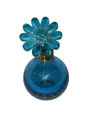 Vintage ART GLASS Vase Bullicante Blue And Blue Lucite Flower.. • $25.50