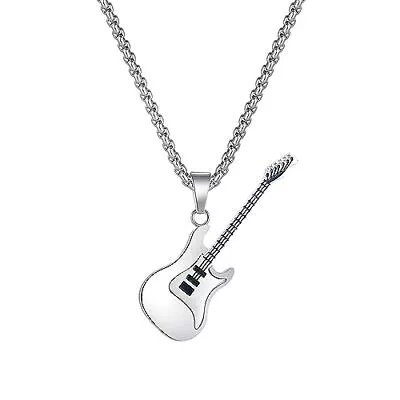 Guitar Bass Pendant Necklace - Stainless Steel Rock Guitar Tag Pendant Jewelr... • $14.60