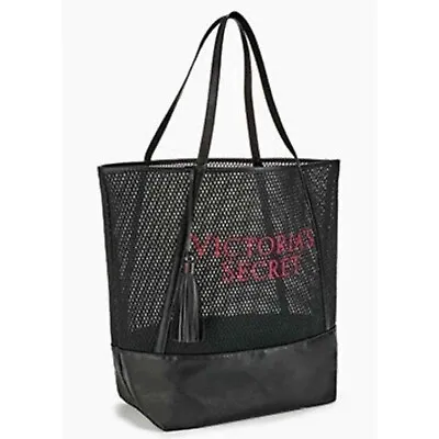 VICTORIA`S SECRET Mesh Tote Bag  Weekender Bag Beach Bag Black • $24.99