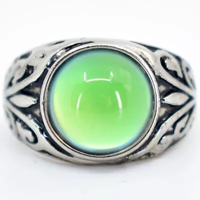 Vintage Inspired Silver & Black Painted Color Changing Round Cabochon Mood Ring • $6.99