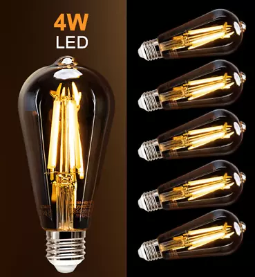 6 PACK E27 Vintage Light Bulbs 4W LED Filament Bulb 2200K Edison Bulb E27 ST64 • £11.95