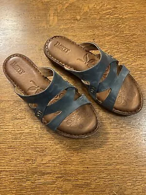 BORN WOMEN'S TEPATI FULL GRAIN LEATHER SLIP ON SANDAL Blue  SZ 39 US 8 • $19